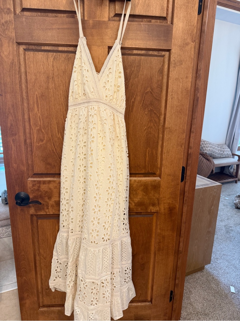 Sleeveless Cream Eyelet Maxi Dress with Spaghetti Straps